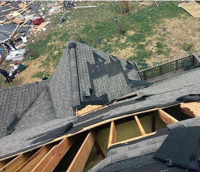 Roof destroyed from tornado damage